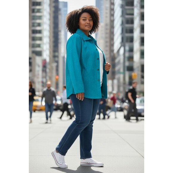 NEW Studio Works Button Up Blazer Jacket Womens 10 Blue Pockets Lined Collared - Picture 1 of 11